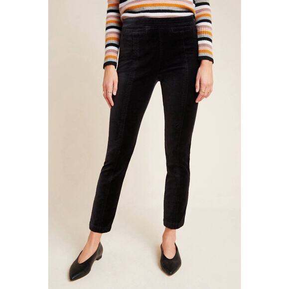 NWT Anthropologie The Essential Velvet Slim Trousers Black size 12 $120 - Picture 2 of 14